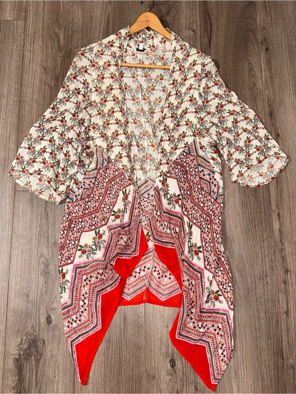 Patrons of Peace Cream Kimono Women’s with Orange Floral Accents